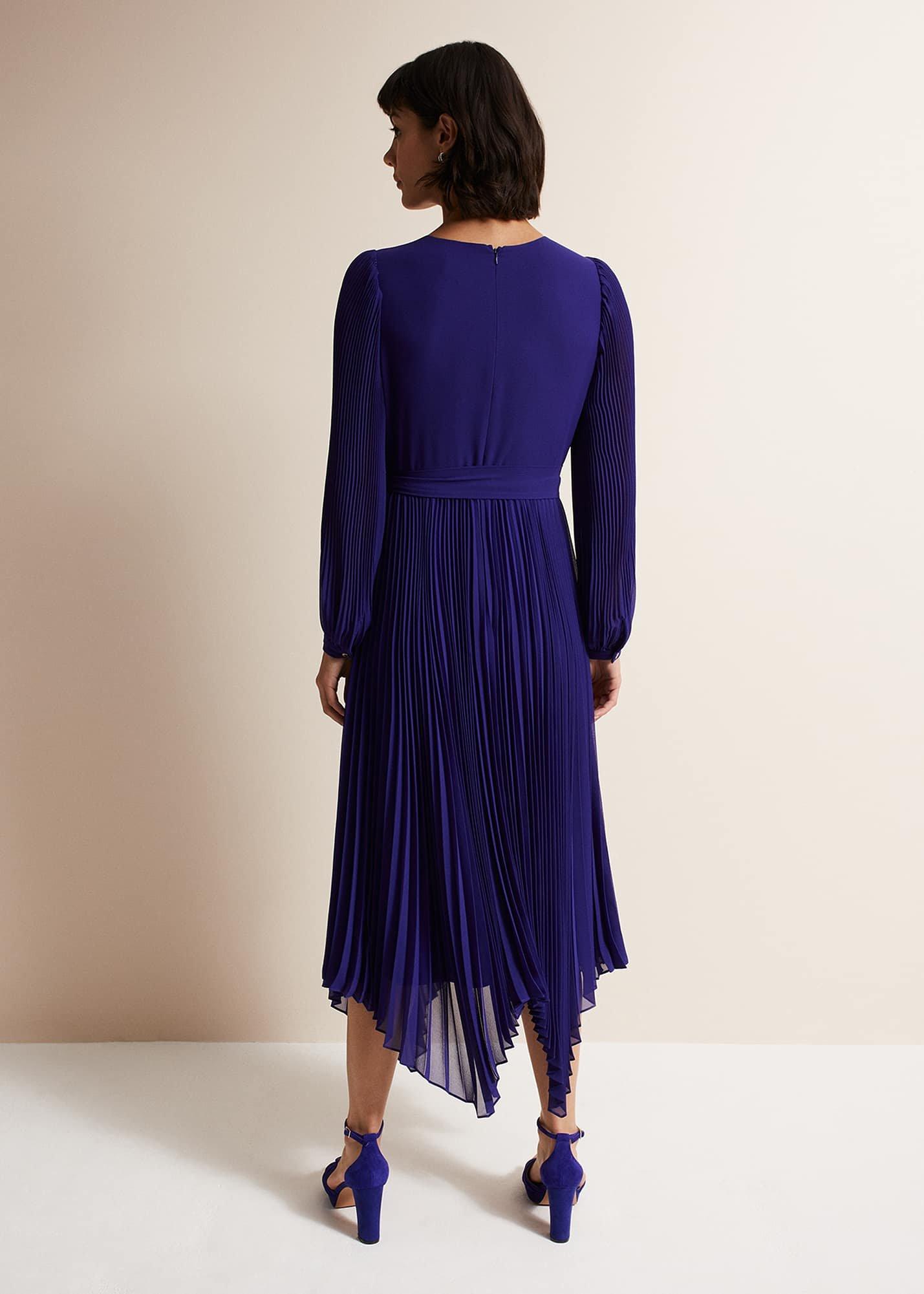 Petra Blue Pleated Midi Dress