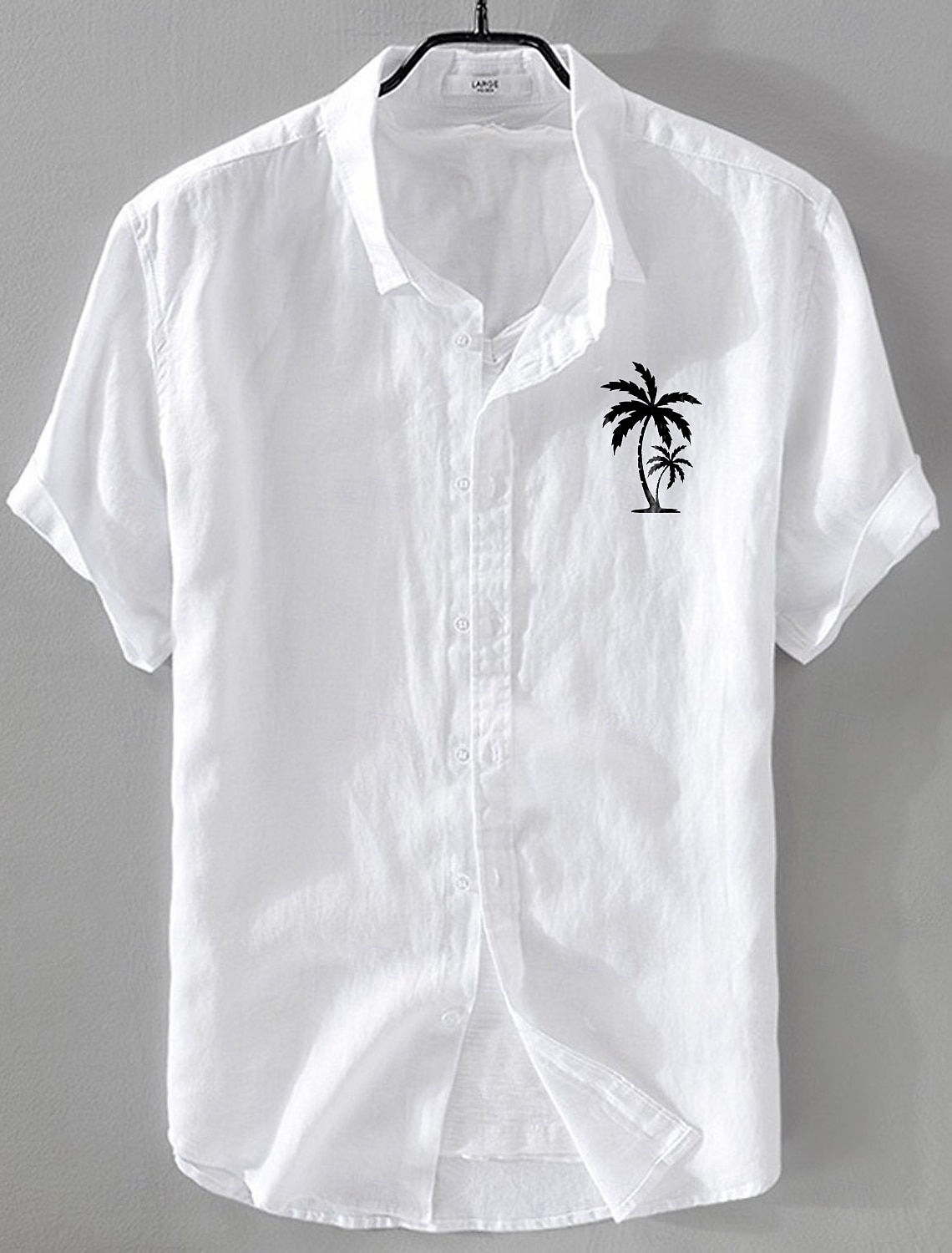 Men's Linen Shirt Minimalist Aloha Shirt Casual Shirt Cotton Linen Shirt Button Up Shirt Coconut Tree Vacation Street Black White Pink Dark Navy Short Sleeve Lapel Summer Clothing Apparel Button-Down