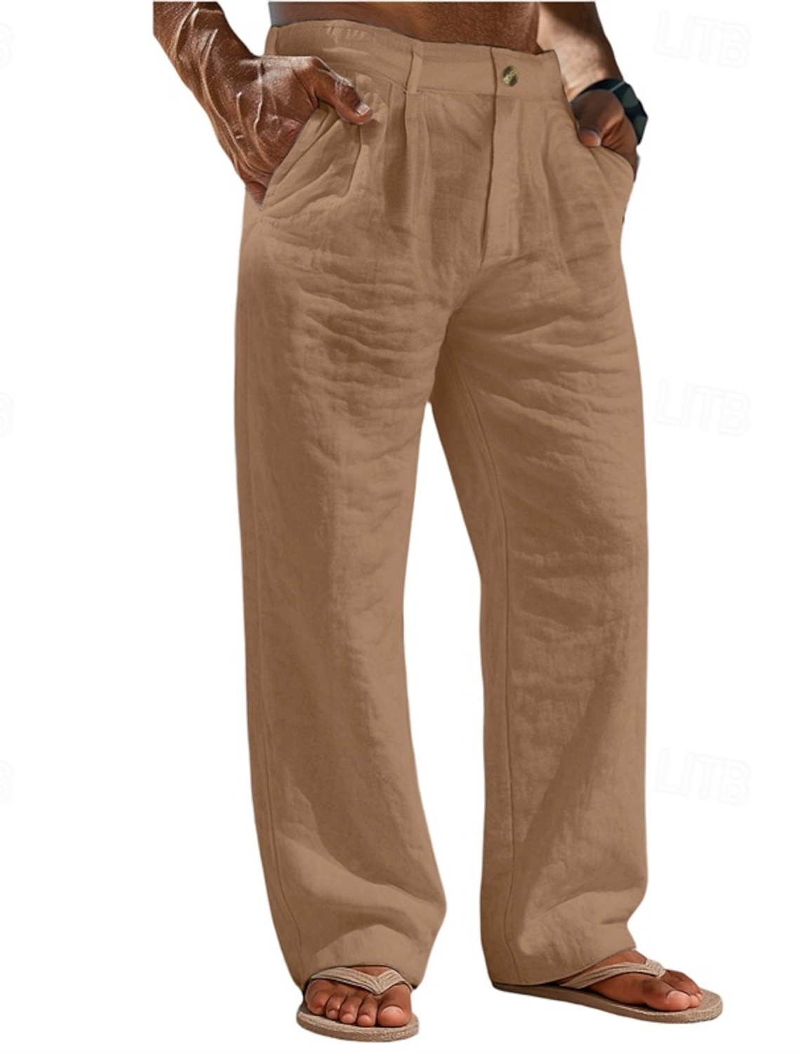 Men's Linen Pants Trousers Summer Baggy Beach Pocket Plain Comfort