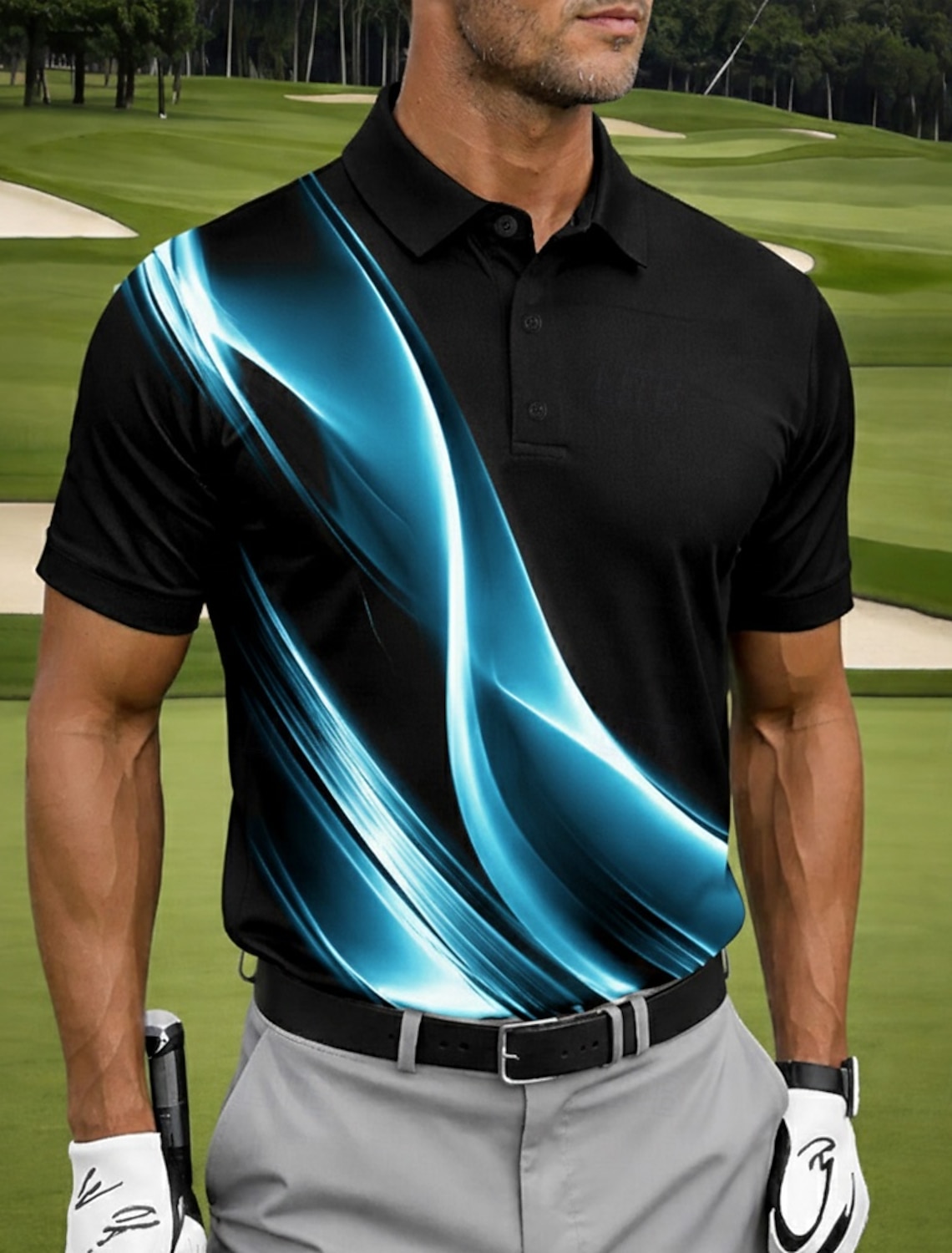 Men's Geometic Golf Sports Polo Shirts Short Sleeve Polo Shirts Collared Shirts Casual Athleisure Buttons Summer Spring Blue White Purple