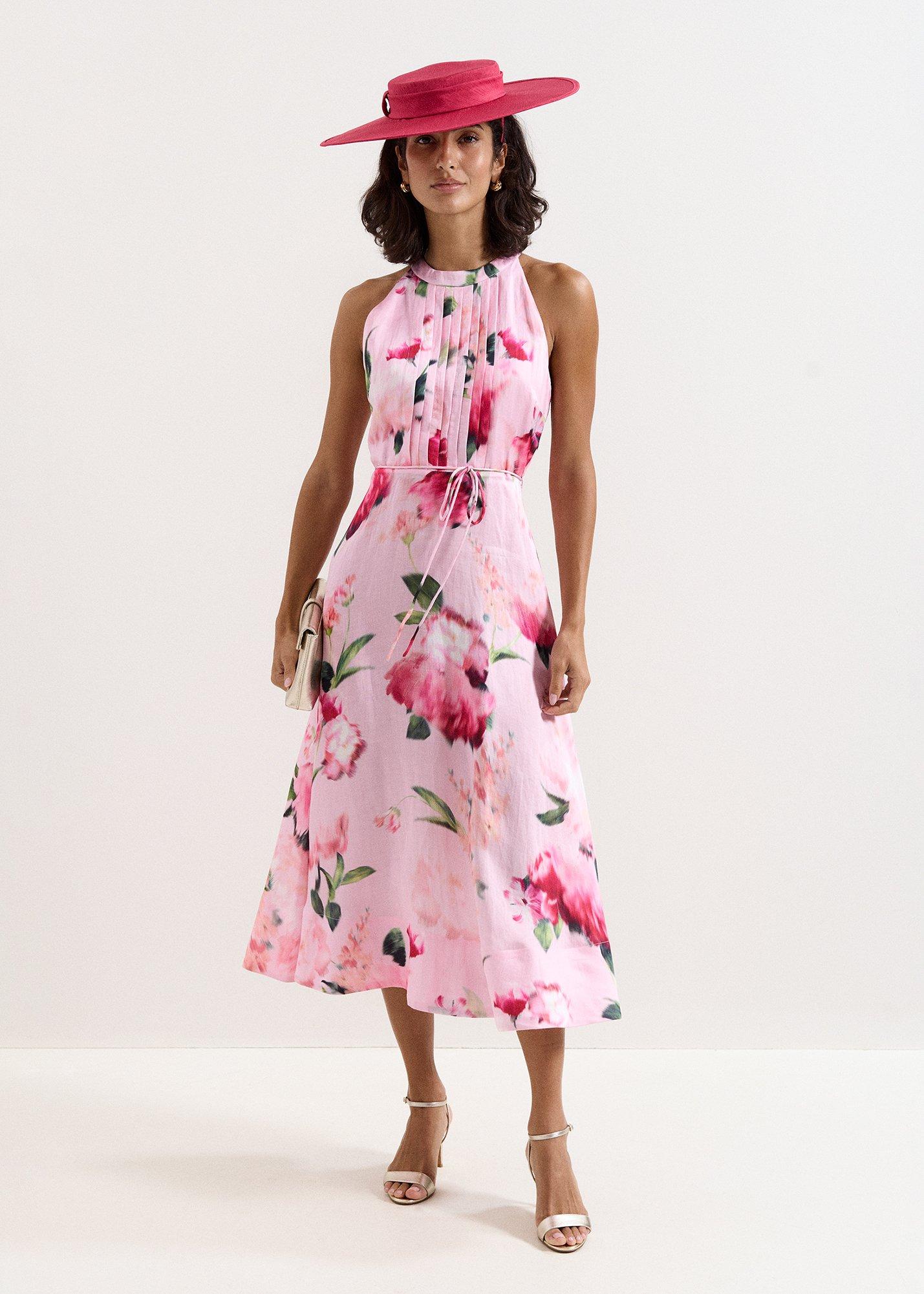 Petite Bethany Pink Floral Midi Dress