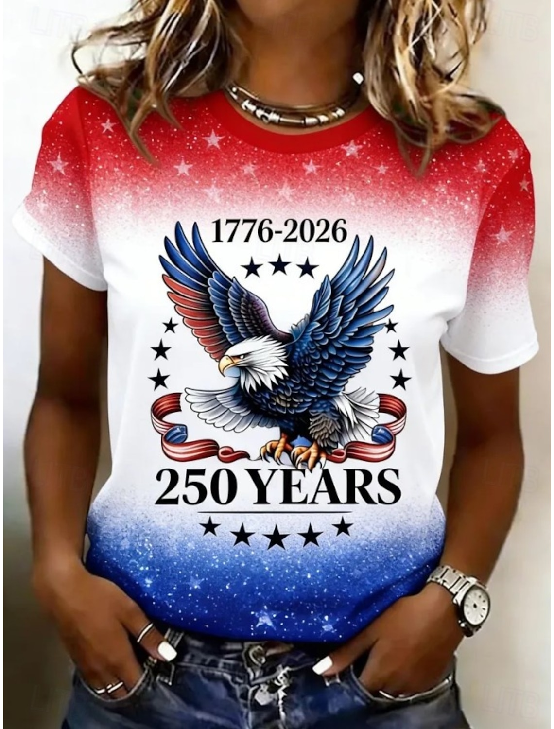 American Independence Day Women's T Shirt Print Graphic American Flag Vintage Fashion Casual Short Sleeve Crew Neck Regular Tops Casual Daily Weekend Red / Blue Summer Spring