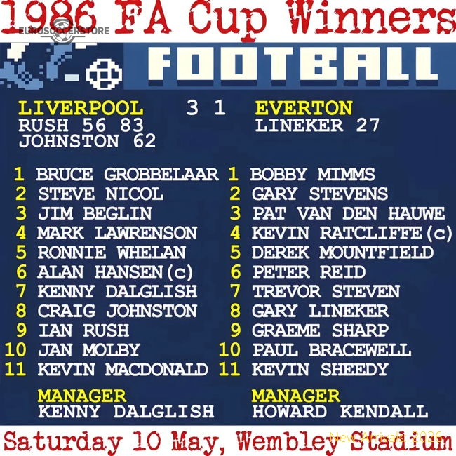 (Liverpool) 1986 Fa Cup Final Retrotext T-Shirt - White