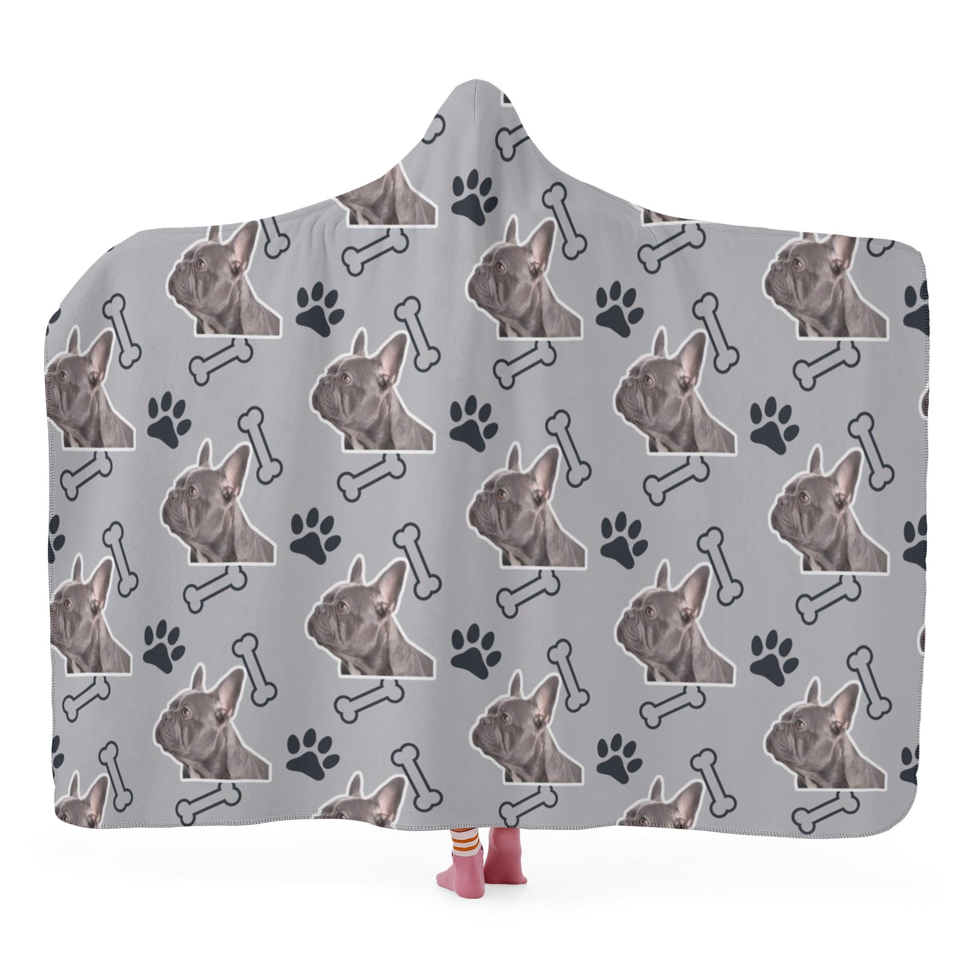 French Bulldog Custom Hooded Blanket With Frenchie's Image Hooded