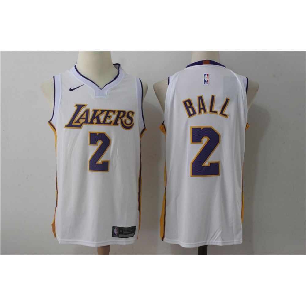 Men's Los Angeles Lakers #2 Lonzo Ball White Stitched NBA Jersey