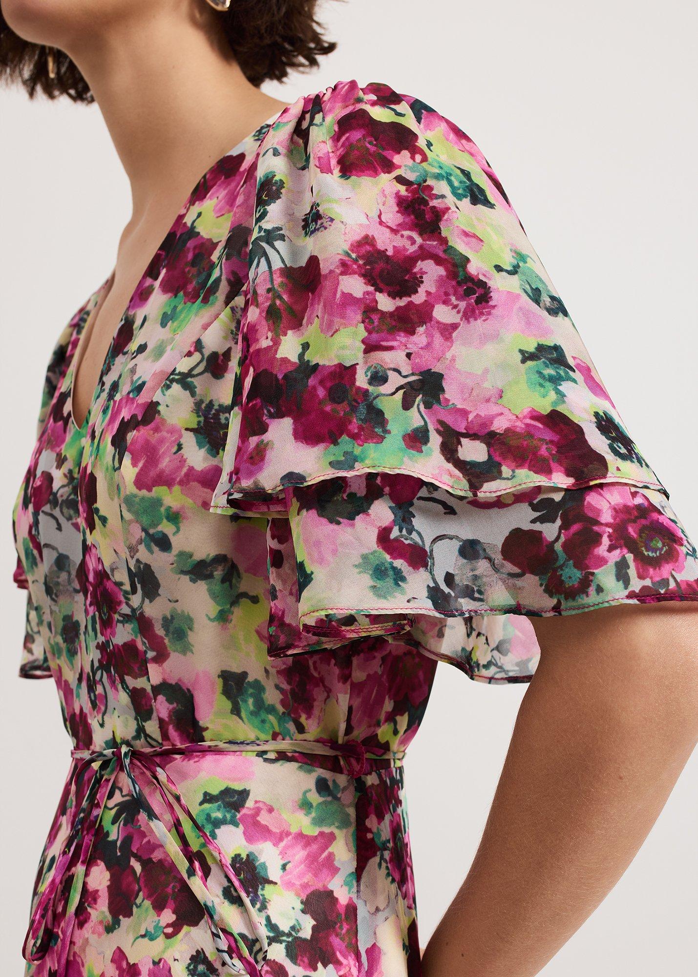 Violet Floral Ruffle Maxi Dress