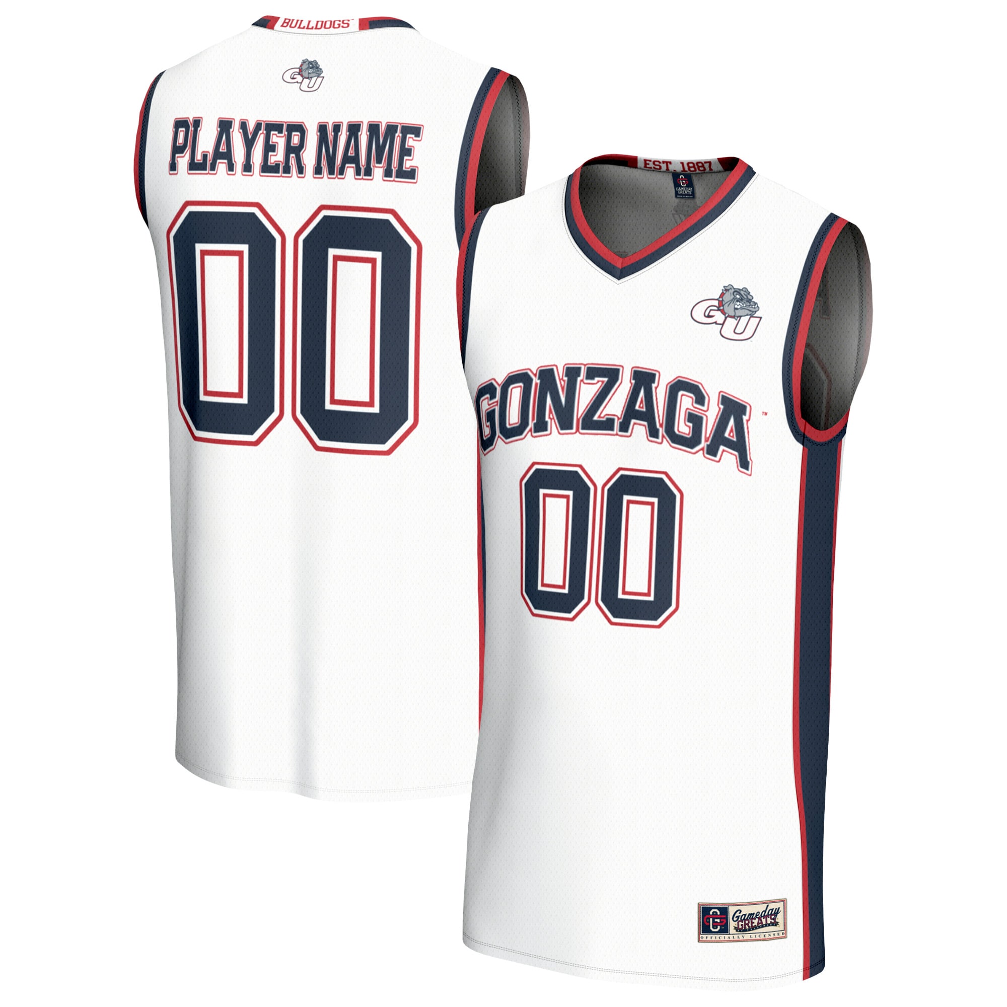 [NJP] Gonzaga Bulldogs GameDay Greats Youth Lightweight Collegiate Men's Basketball NIL Pick-A-Player Fashion Jersey - White
