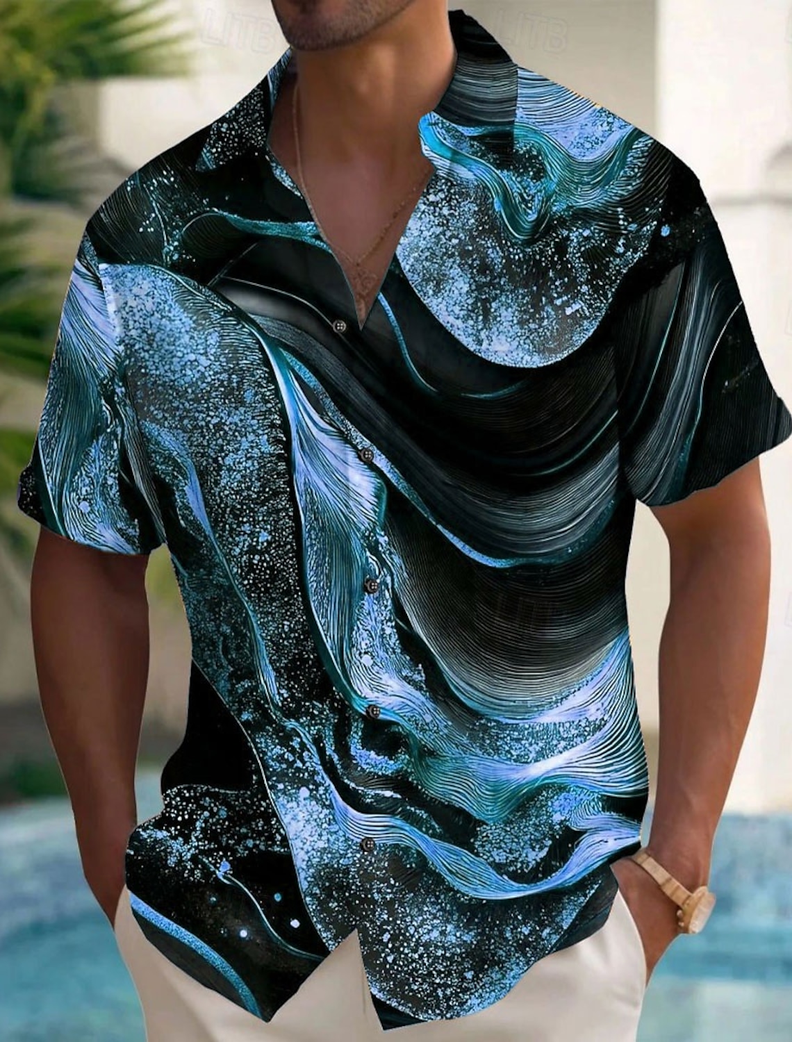 Men's Geometric Marble Abstract Art Shirt Summer Shirt Button Up Shirt Short Sleeve Fashion Casual Outdoor Vacation Dailywear Summer Spring Turndown 3D Print Collared Shirts Front One Pocket Khaki