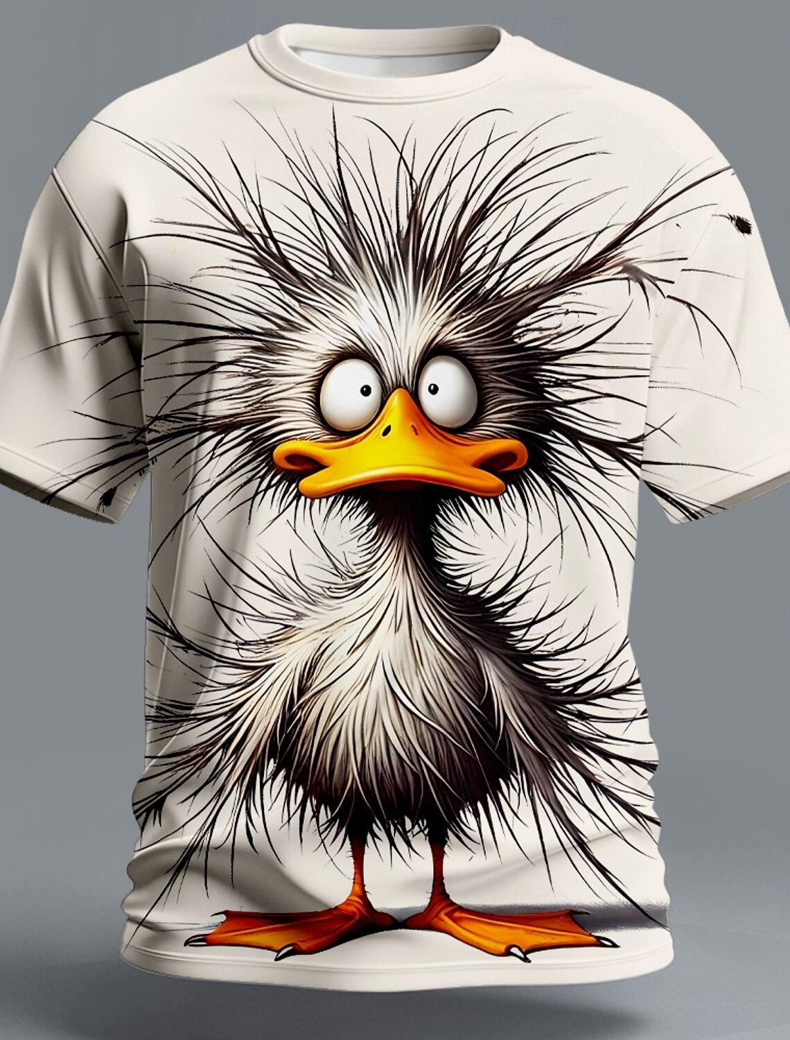 Mens Funny Crazy Duck T Shirt Big Eyes Messy Feathers Graphic Tees