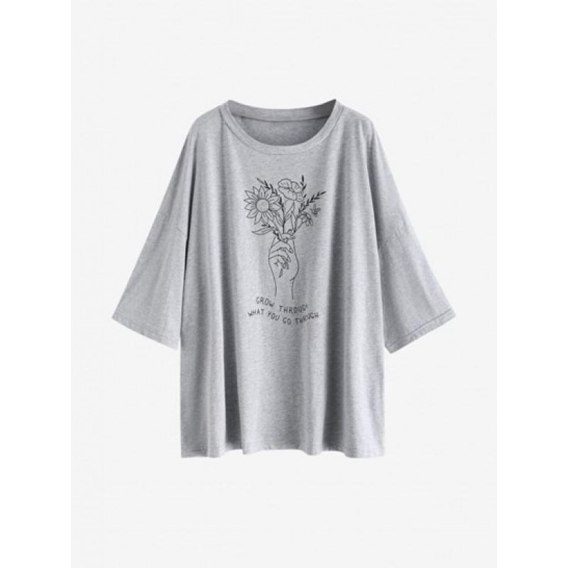 Sketch Flower Oversized Drop Shoulder Boyfriend Tee DD9093