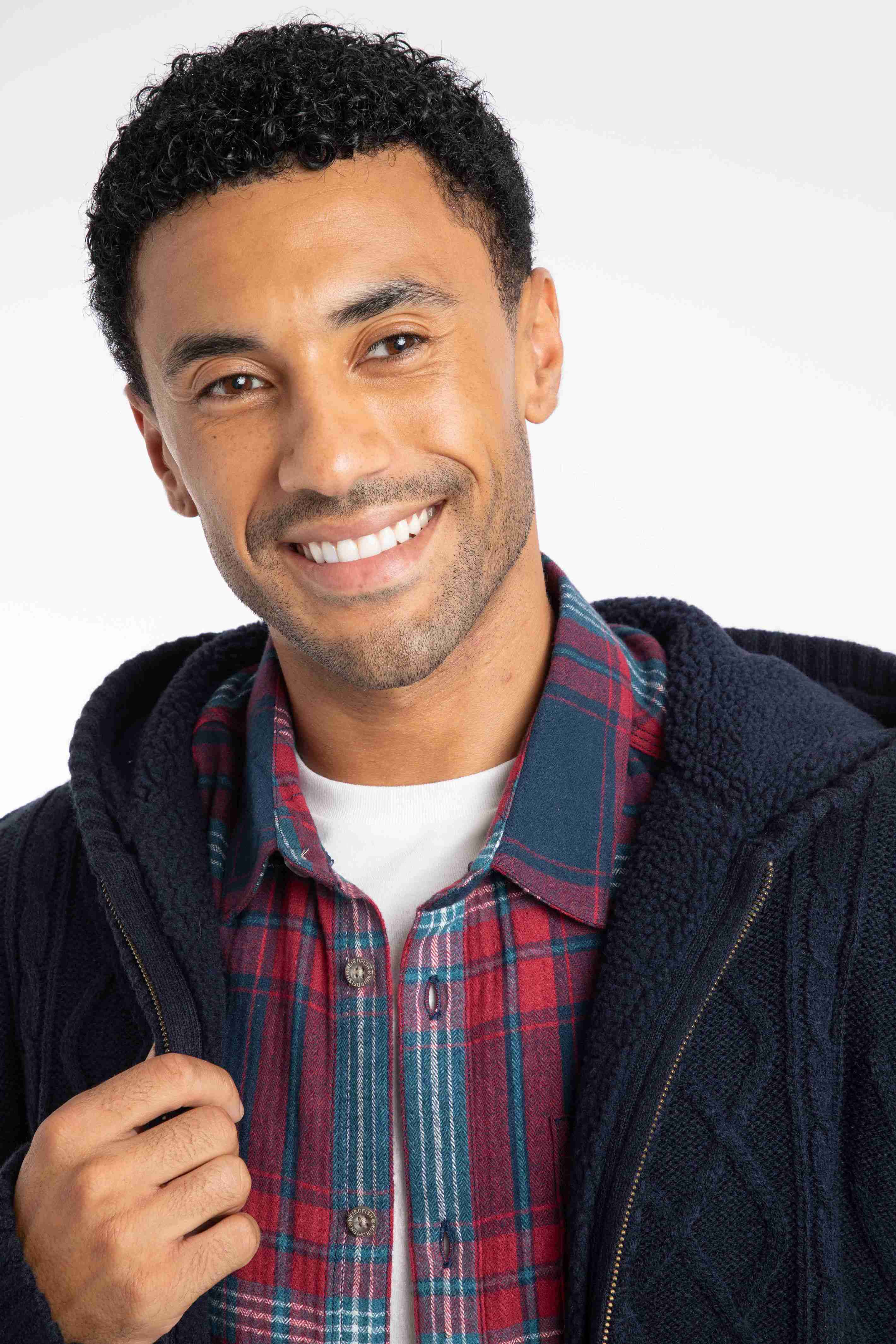 Brodhi Borg Lined Cable Knit Full Zip Hoodie Midnight