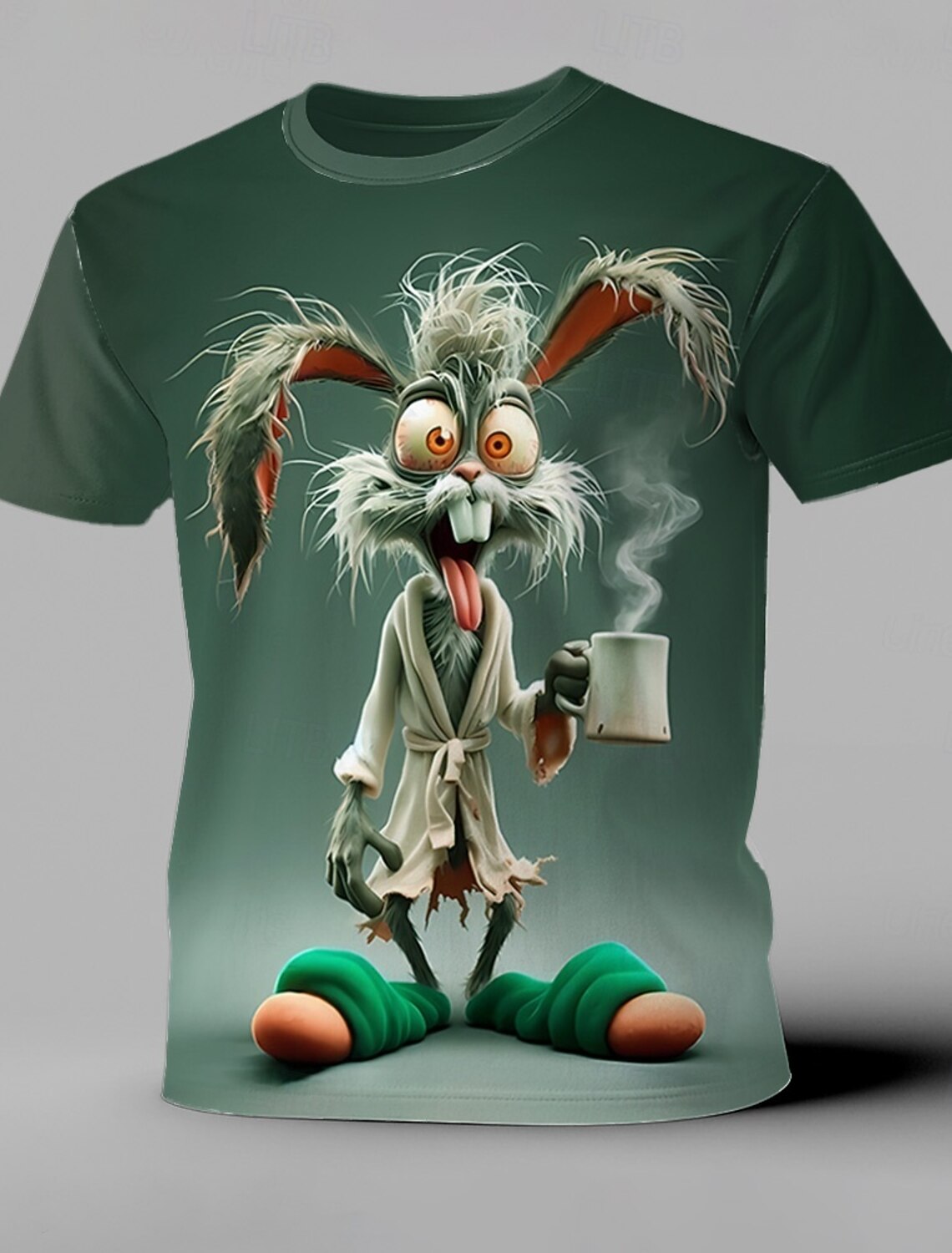 Men's Rabbit Rooster Funny T Shirt Short Sleeve 3D Print Crew Neck