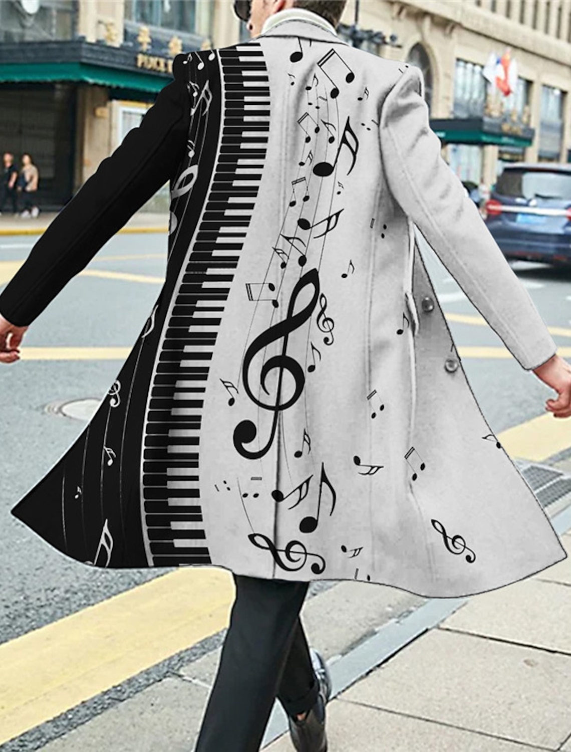 Men's Floral Graphic Prints Pano Keys Winter Coat Overcoat Warm