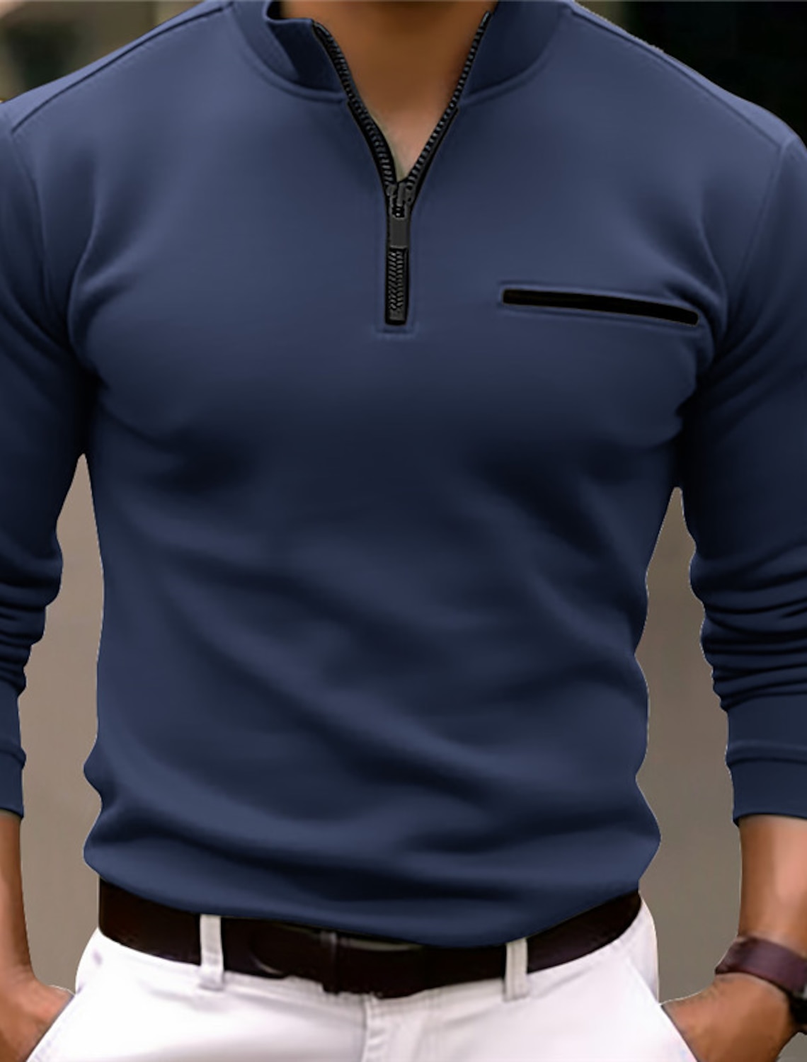 Men's Polo Shirt Pullover Sports Daily Wear Quarter Zip Long Sleeve