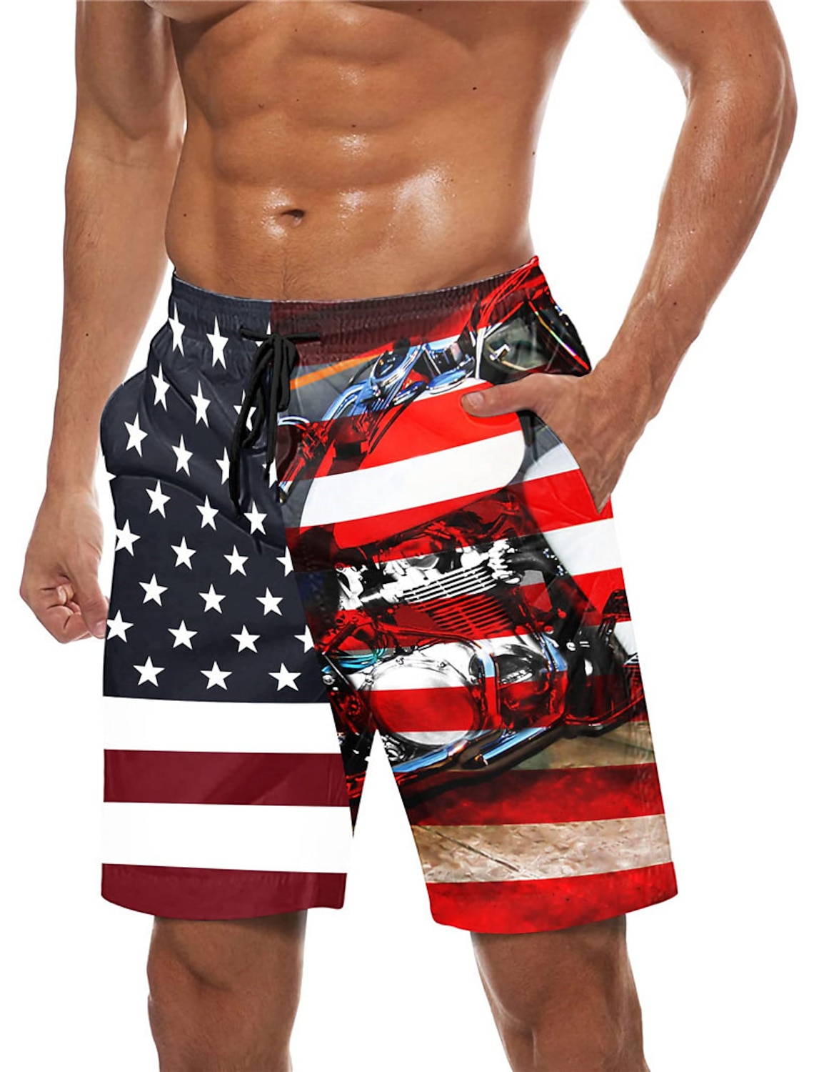 Men's Graphic Prints National Flag Swimming Trunks Board Shorts Swim Shorts Mid Waist Hawaiian Boho Casual Daily Holiday Drawstring with Mesh lining Elastic Waist Designer