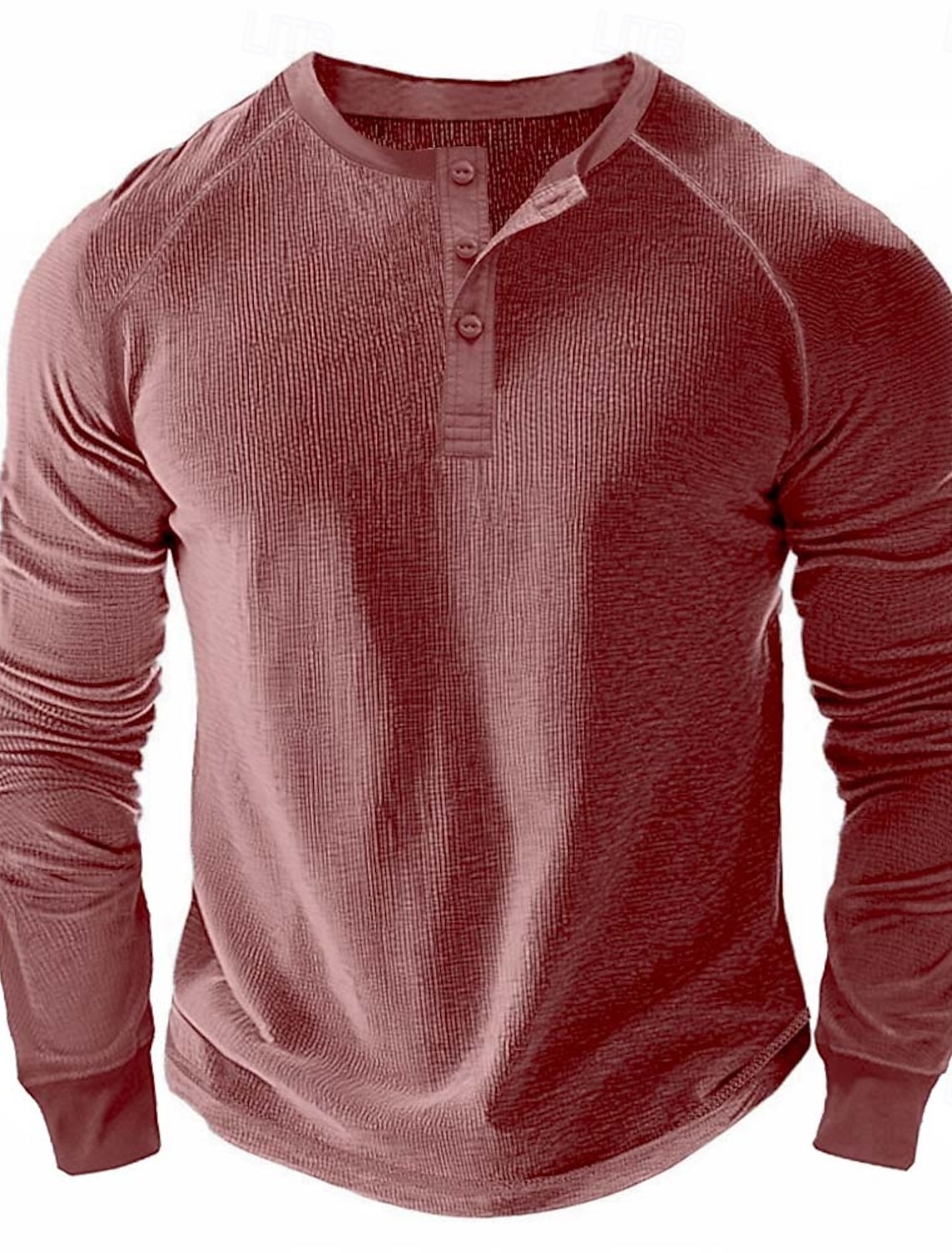 Men's Waffle Henley Shirt Tee Long Sleeve Solid Color Plain Textured