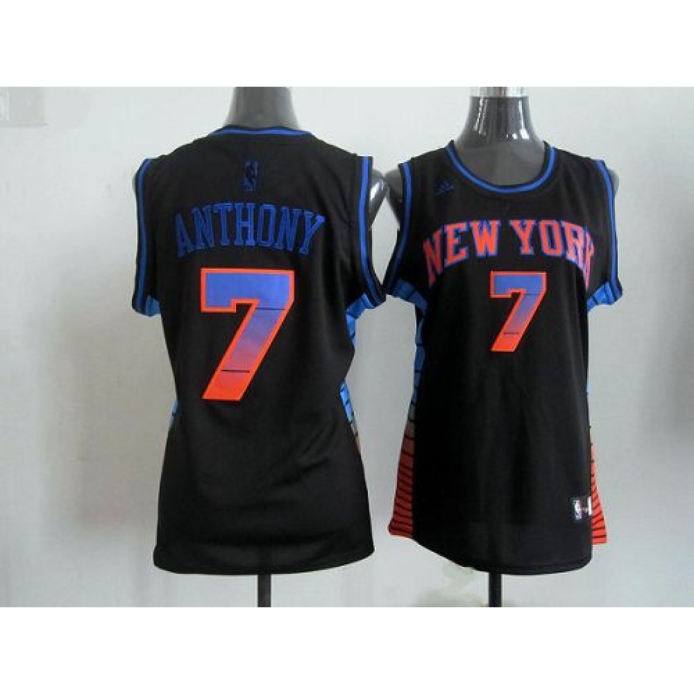 Knicks #7 Carmelo Anthony Black Women's Vibe Stitched NBA Jersey