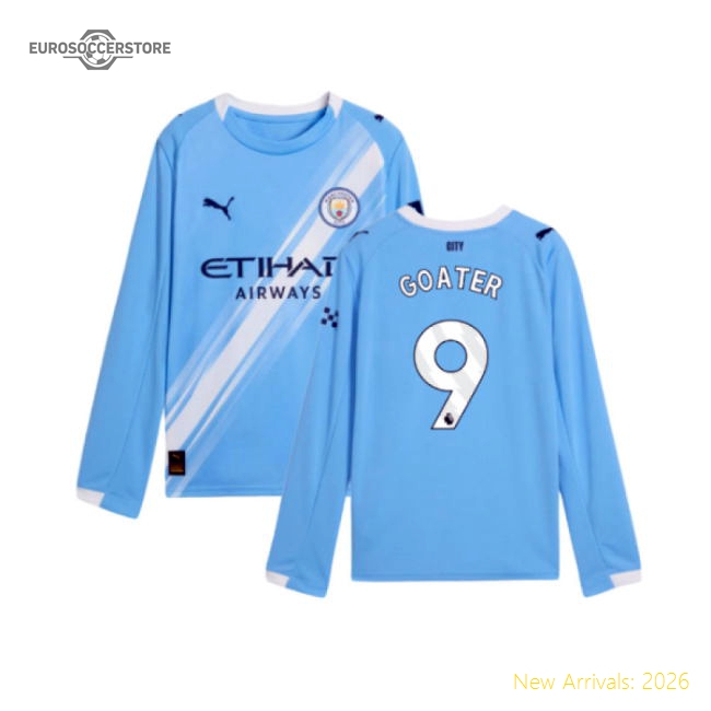 Authentic 2025-2026 Man City Long Sleeve Home Shirt (kids) (goater 9