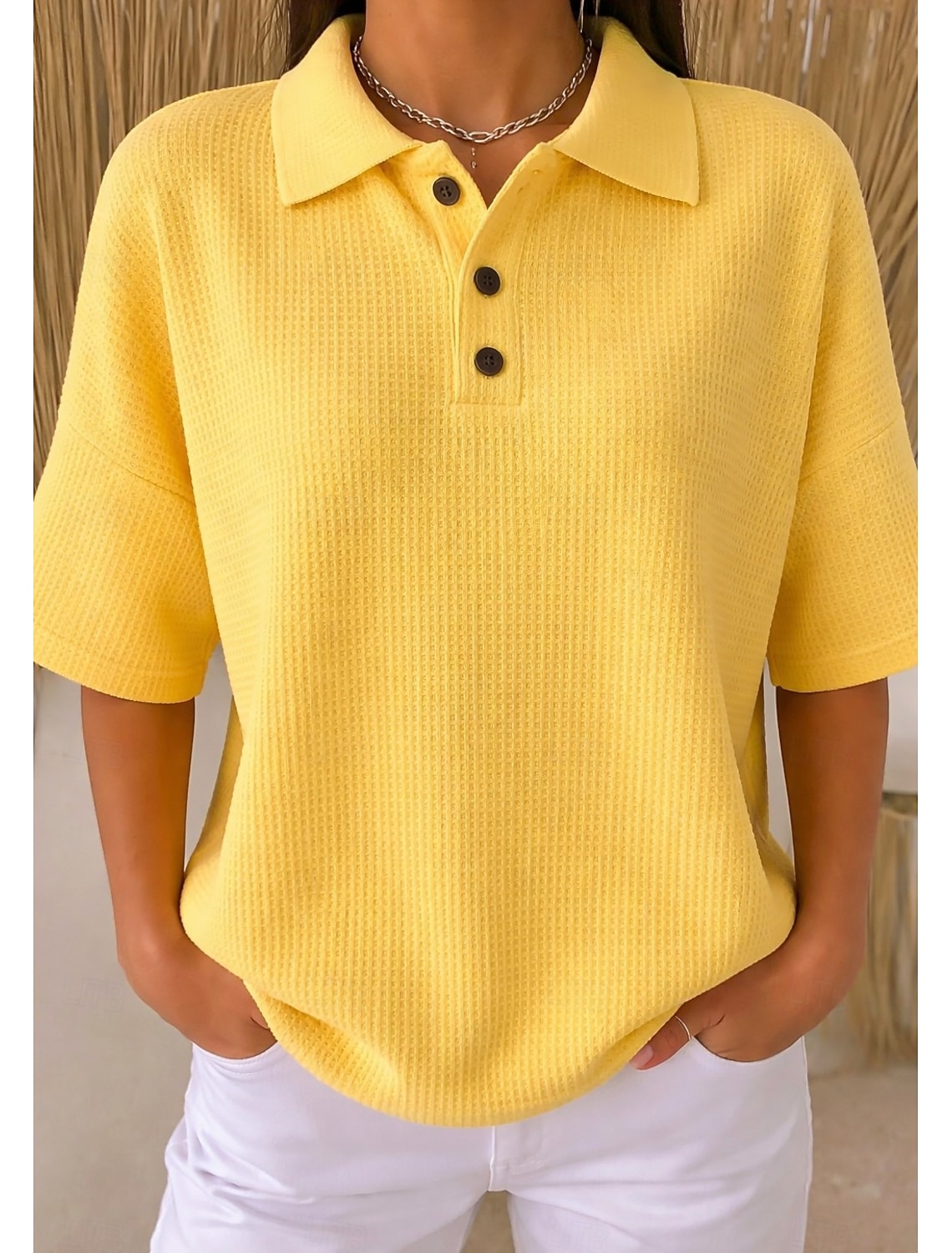 Women's Waffle Shirt Solid Color Elegant Active Vacation Half Sleeve V Neck Long Tops Daily Outdoor Streetwear Black White Red Sky Blue Orange Summer Spring Fall
