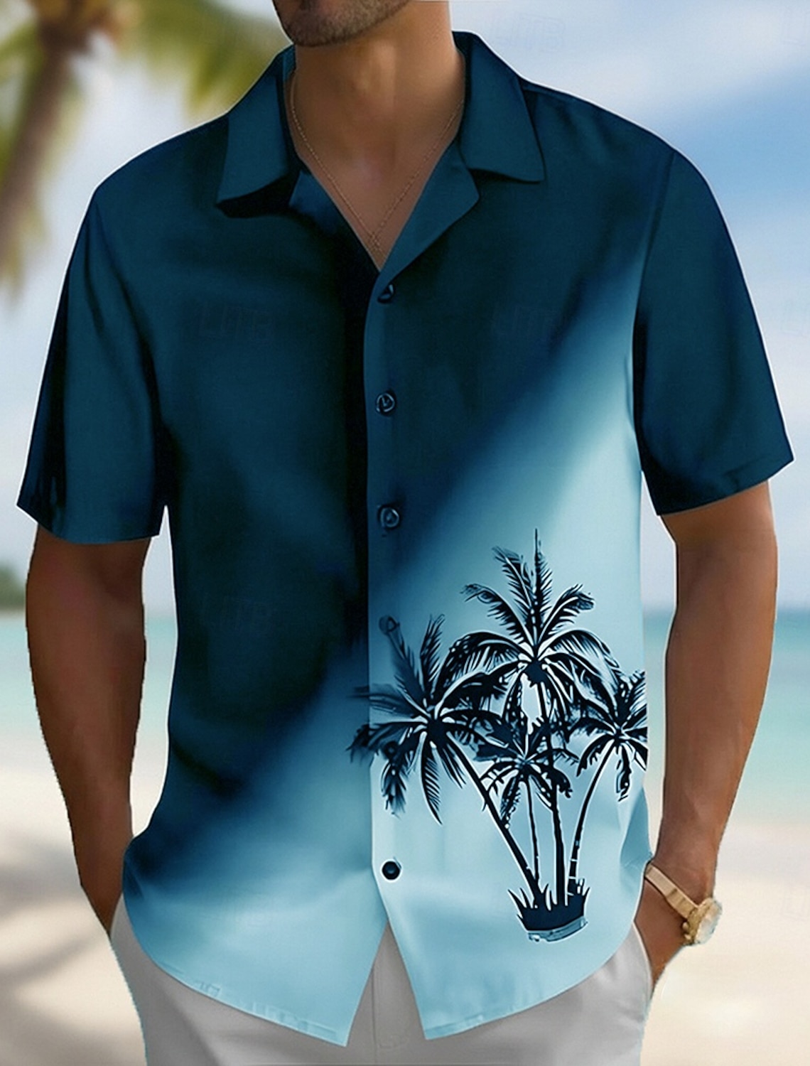 Men's Coconut Tree Gradient Color Tropical Plants Summer Hawaiian #2