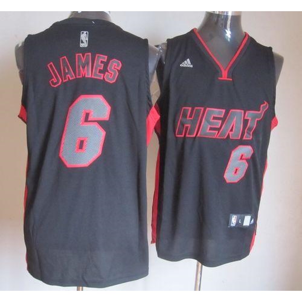 Heat #6 LeBron James Black With Red & Black Number Stitched NBA Jersey