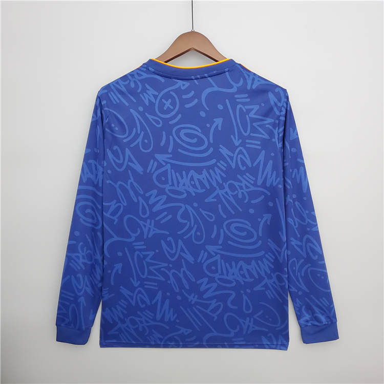 Real Madrid 21-22 Away Blue Soccer Jersey Football Shirt Long Sleeve