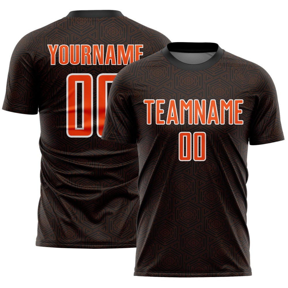 Sublimation Sports Uniform Soccer Black Shape Custom Geometric Jersey Orange-White