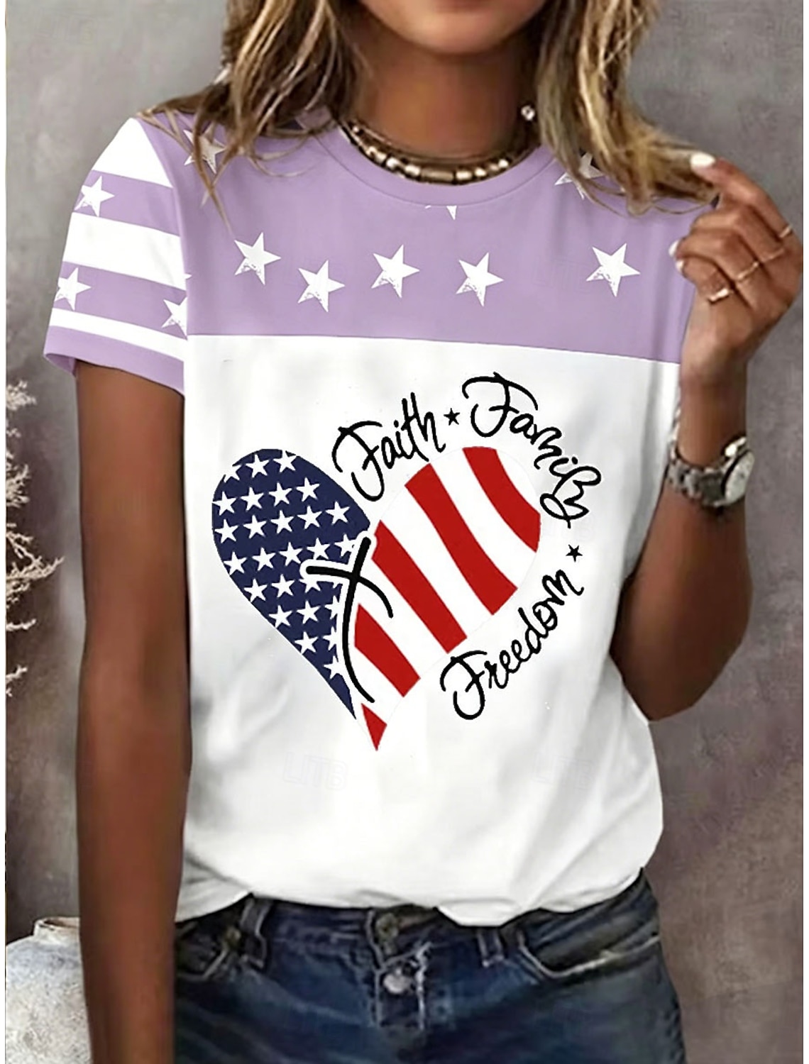 American Independence Day Women's T Shirt Print Graphic Independence Day Vintage Stylish Classic Short Sleeve Crew Neck V Neck Regular Tops Daily Blue Black White Red Gray Summer Spring