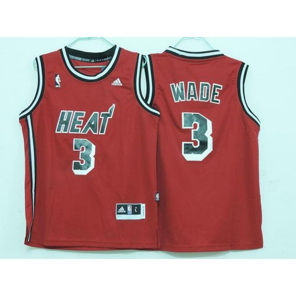 Heat #3 Dwyane Wade Red Hardwood Classics Nights Stitched Youth NBA Jersey