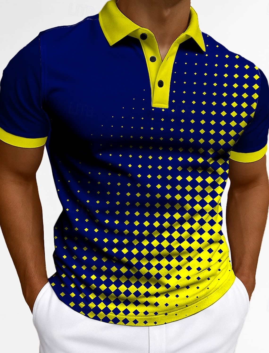 Men's Polo Business Casual Turndown Short Sleeve Modern Geometric Buttons Summer Orange / Black Yellow Green Polo