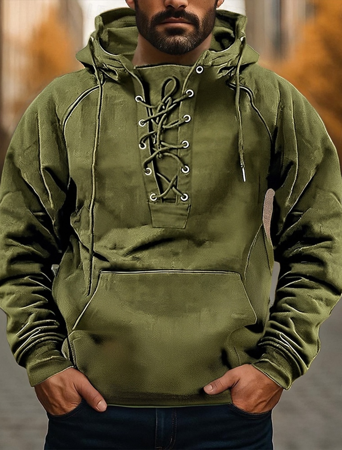 Men's Hoodie Black Army Green Blue Khaki Gray Hooded Plain Lace up Pocket Sports & Outdoor Daily Holiday Polyester Streetwear Basic Casual Spring Fall Clothing Apparel Hoodies Sweatshirts Long Sleeve