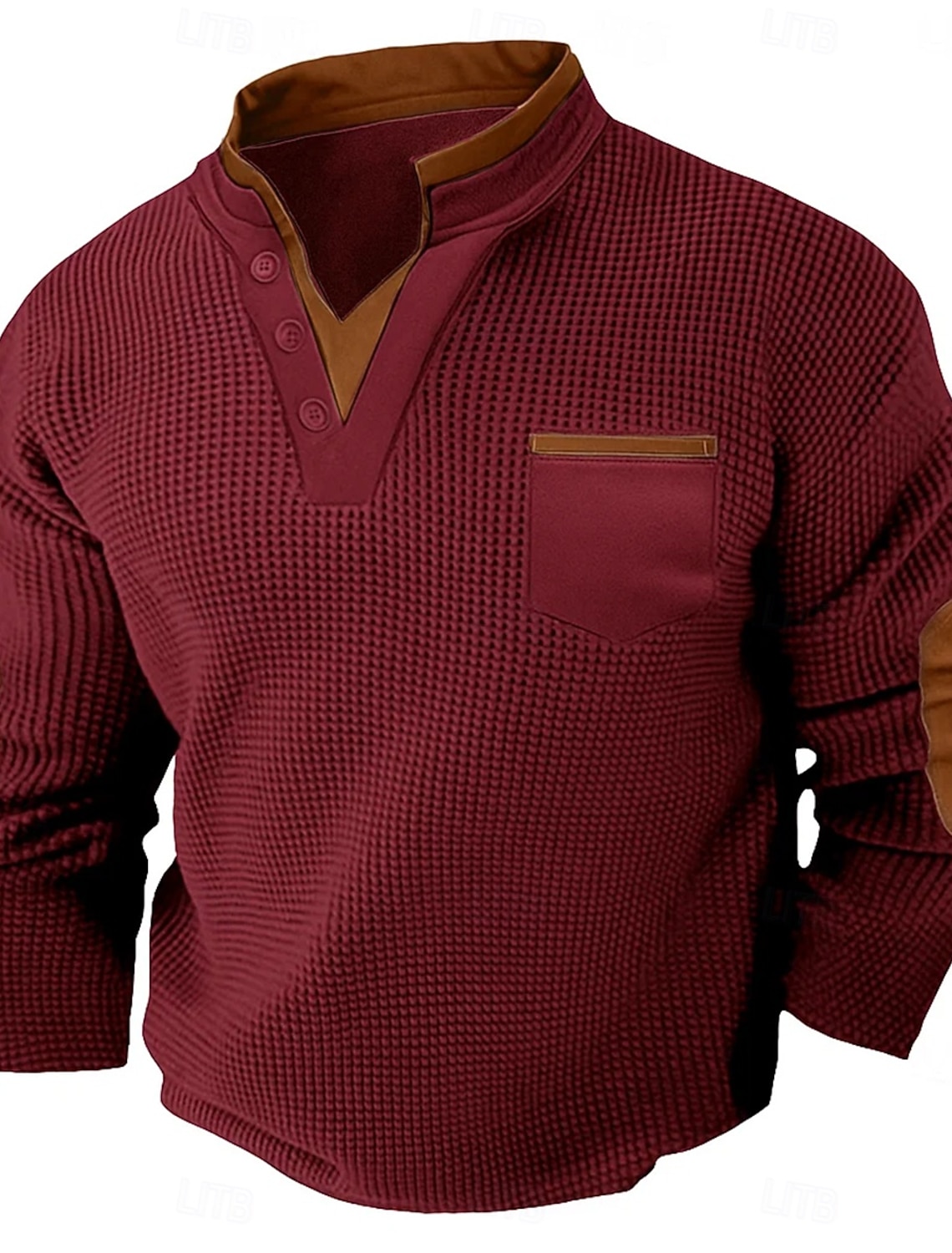 Men's Waffle Tee Henley Shirt Long Sleeve V Neck Spring & Fall Solid