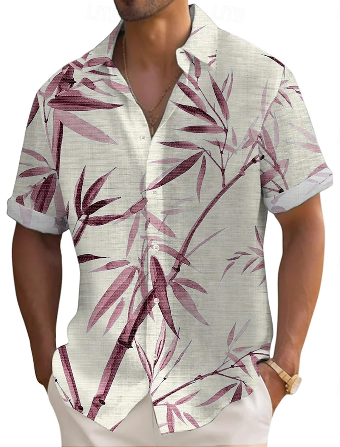 Men's Plants Bamboo Shirt Summer Shirt Button Up Shirt Short Sleeve Fashion Casual Vacation Dailywear Beach Wear Summer Spring Turndown 3D Print Linen Like Shirt Yellow Blue Purple Green Rose Red