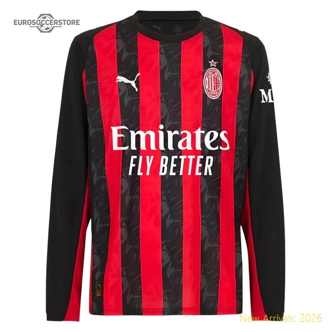 2025-2026 Ac Milan Long Sleeve Home Shirt - Great Value