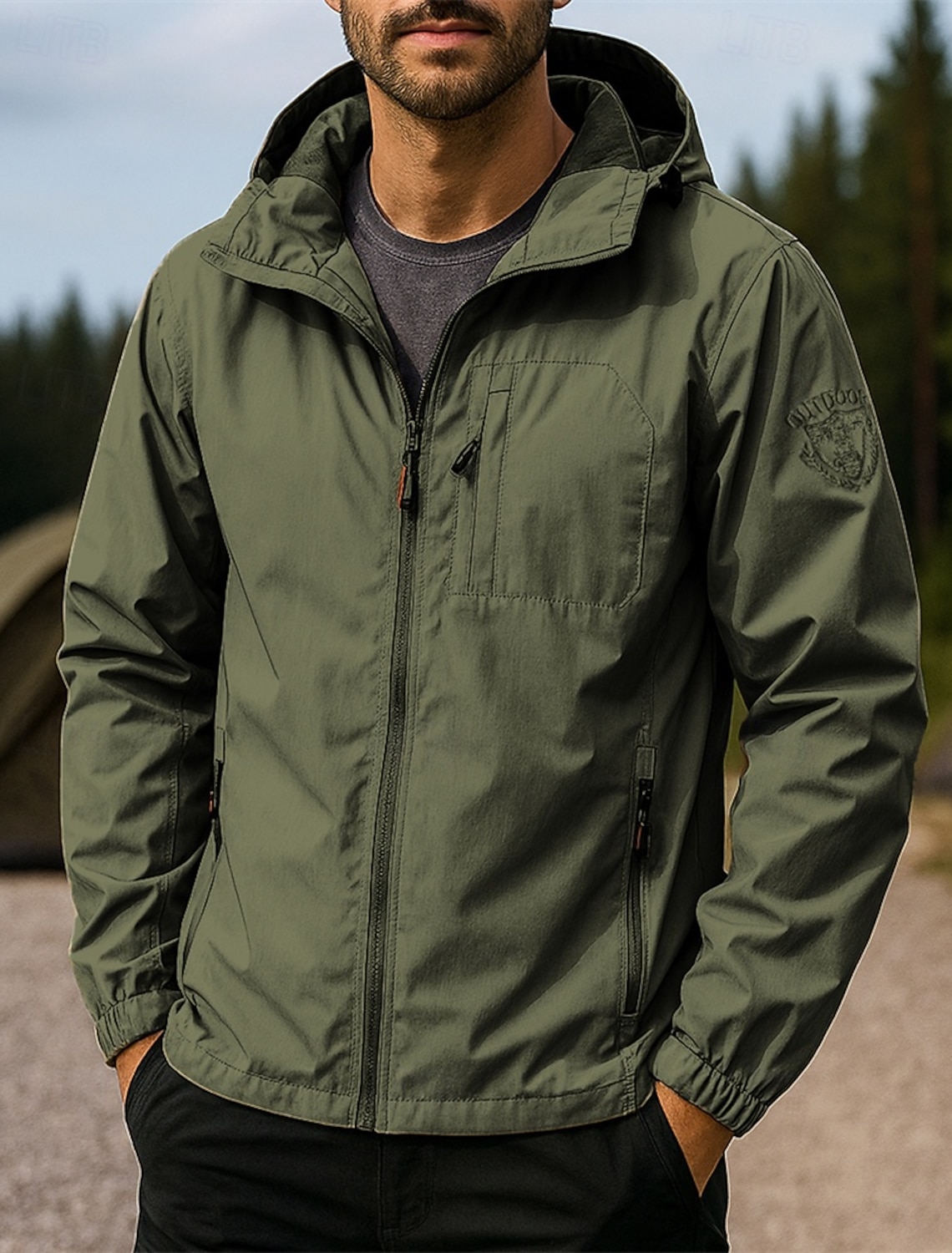 Men's Outdoor Jacket Hiking Jacket Sport Jacket Outdoor Waterproof Windproof Quick Dry Lightweight Hiking Outfits Hiking Clothes Spring Autumn / Fall Jacket Tennis Golf Running Solid Color Black Army
