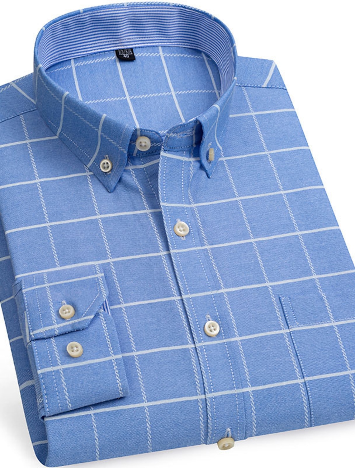Men's Dress Shirt Button Down Shirt Oxford Shirt Non Iron Shirt Stripes and Plaid Vacation Wedding Light Yellow Denim Blue White Yellow Long Sleeve Turndown All Seasons Clothing Apparel Button-Down