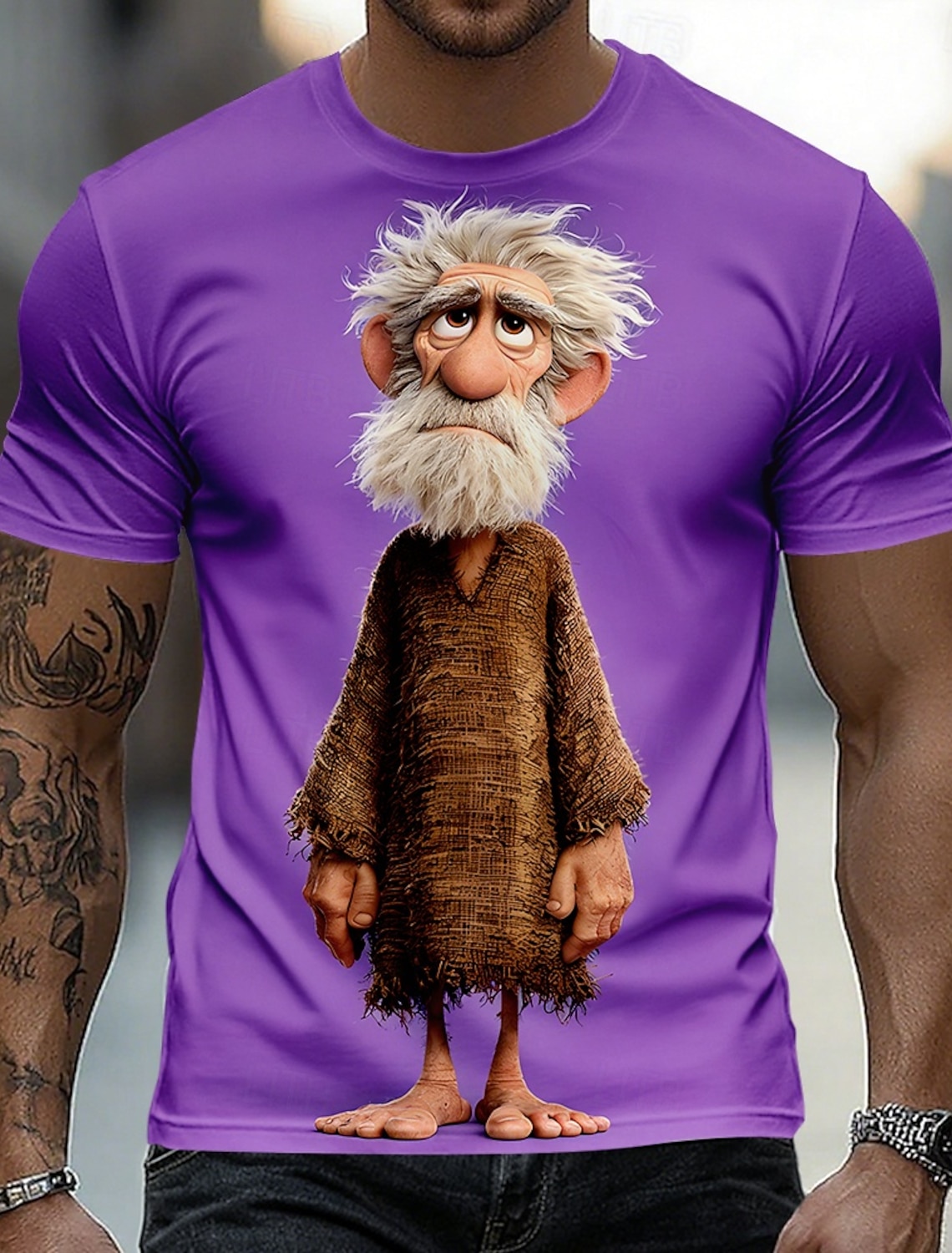 Funny 3D Graphic Cool Old Man with White Beard & Sunglasses Men's Teal T-Shirt - Quirky Grandpa Caricature Design Short Sleeve Crew Neck Summer Beach Holiday Tee - Unique Father's Day Gift Apparel