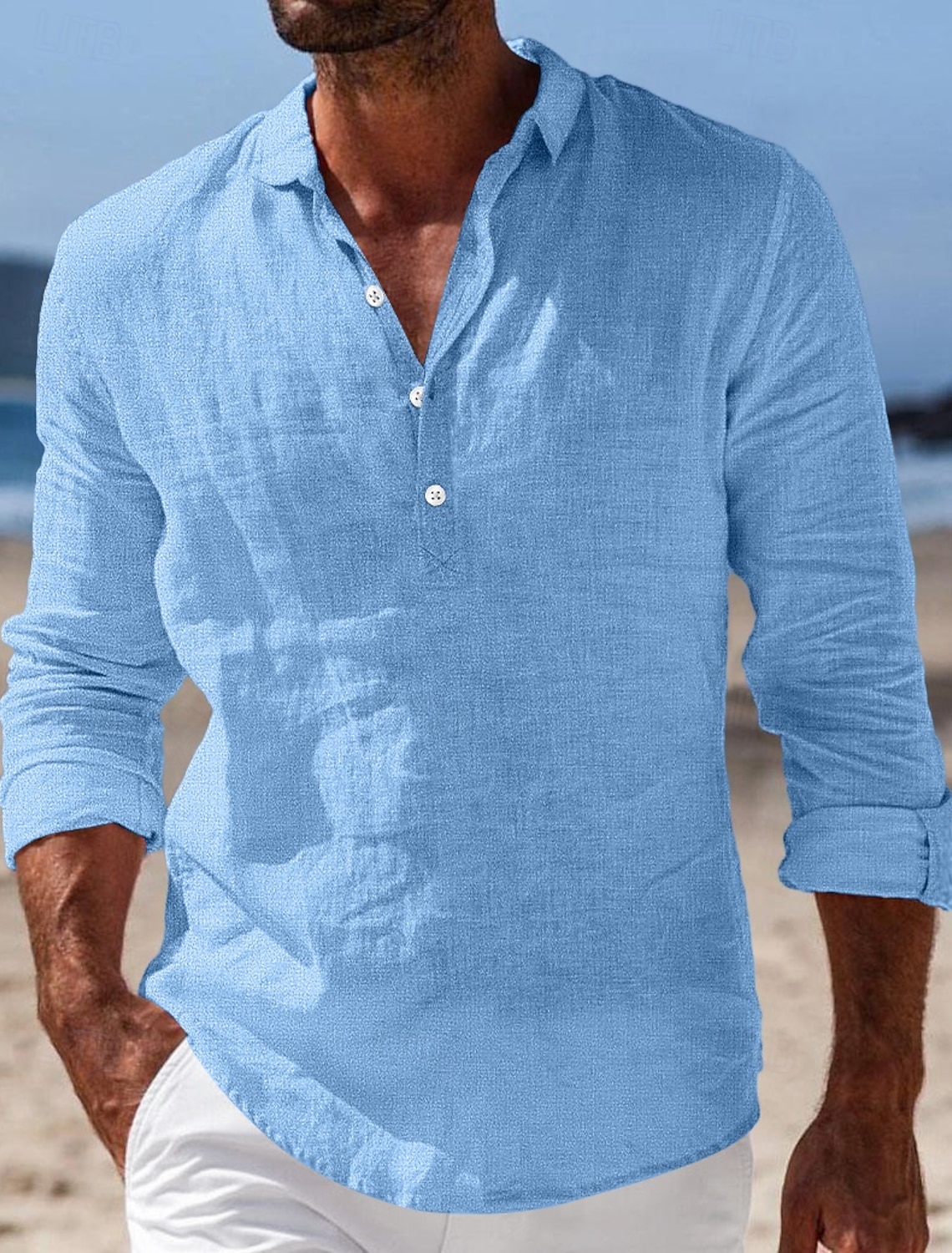 Men's Shirt Linen Summer Beach Wear Button Up Plain Vacation Casual #1