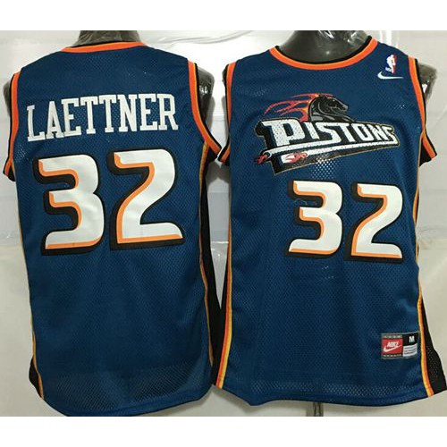 Detroit Pistons #32 Christian Laettner Blue Throwback Stitched NBA Jersey Mens