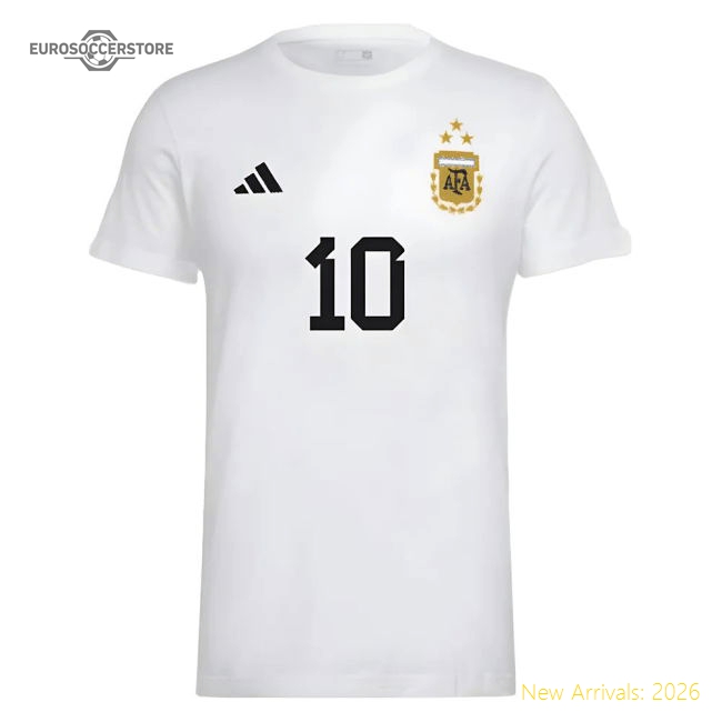 Messi National Teams Football Number 10 Graphic T-Shirt (White)