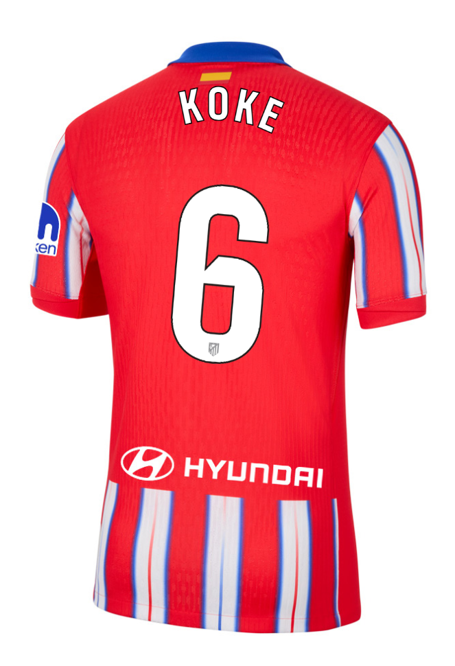 Atletico Madrid's 24-25 Laliga Home Jersey featuring KOKE with the number 6.