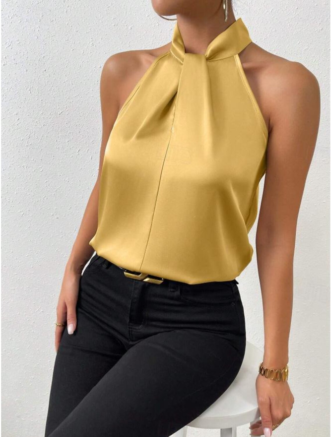 Tank Women's Plain Cold Shoulder Street Daily Fashion Halter Neck Regular Fit S