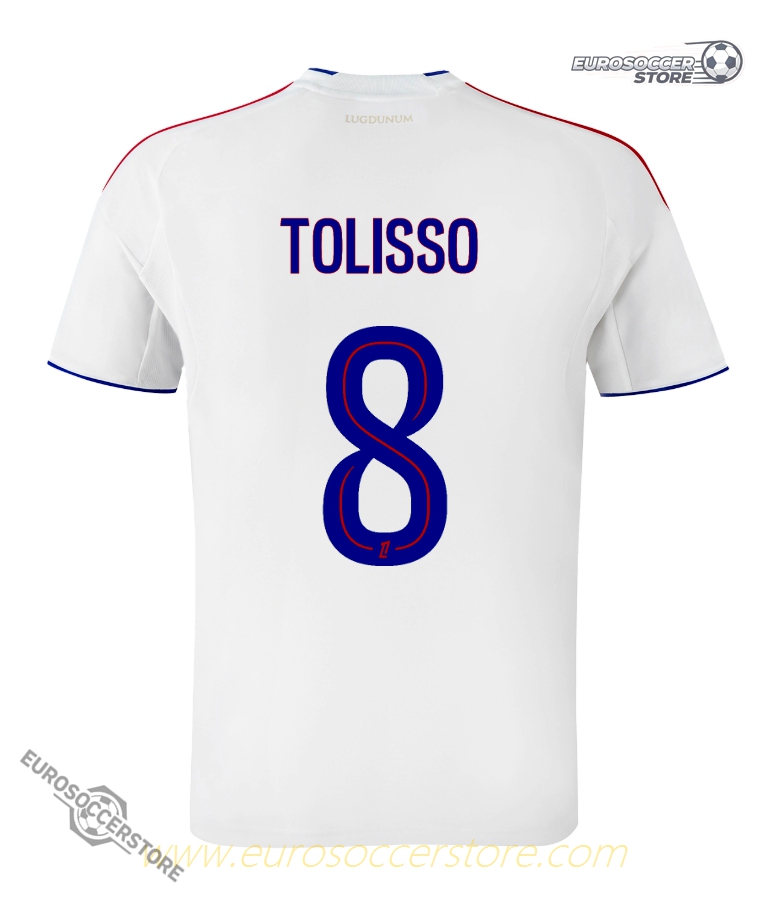 Olympique Lyonnais Lyon's 25-26 Home Jersey featuring TOLISSO with the number 8