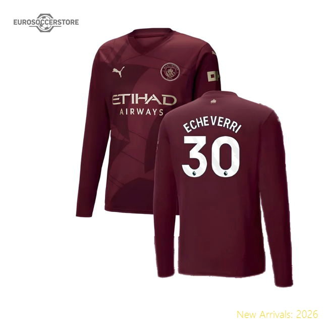 Authentic 2024-2025 Man City Third Long Sleeve Shirt (echeverri 30)