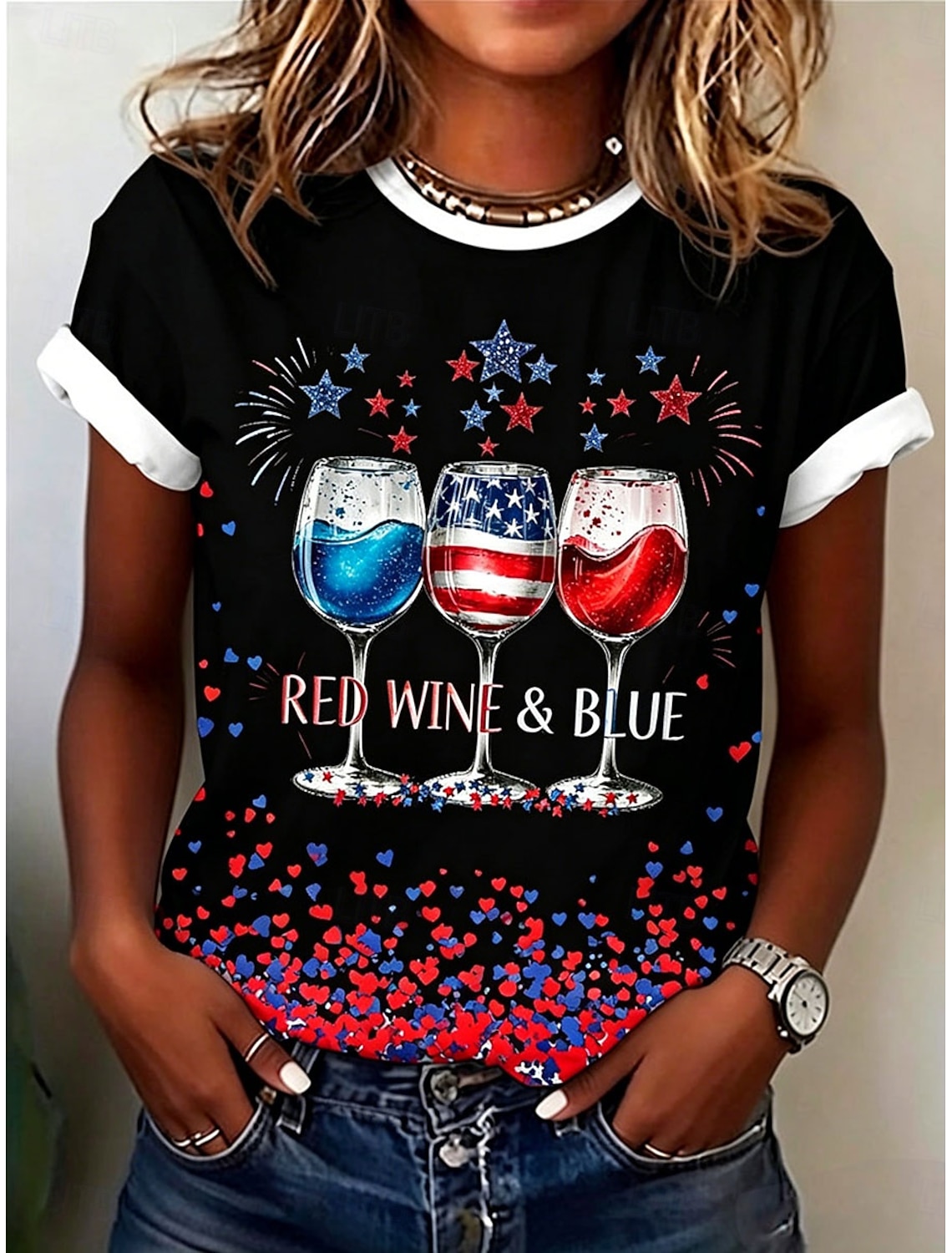 American Independence Day Women's T Shirt Print Graphic Independence Day Vintage Stylish Classic Short Sleeve Crew Neck V Neck Regular Tops Daily Blue Black White Red Gray Summer Spring