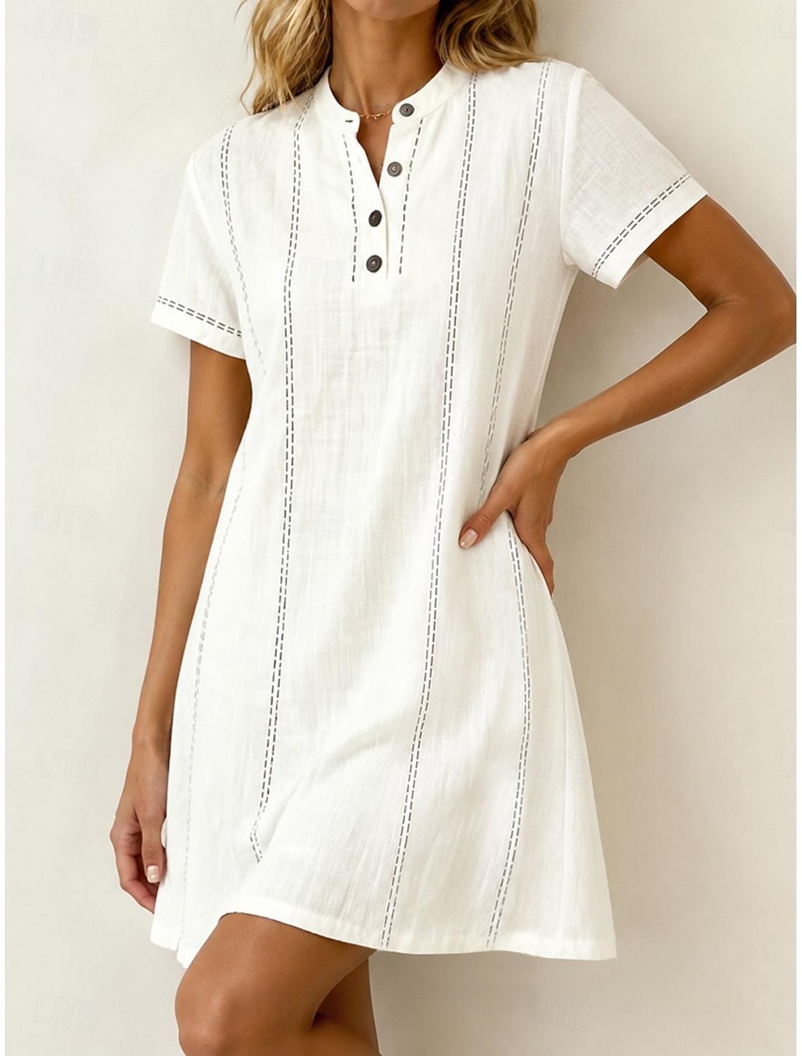 Women's Mini Dress Shirt Dress White Dress Casual Dress Elegant Fashion Modern Outdoor Vacation Going out Regular Fit Striped Short Sleeve V Neck White Pink Sky Blue Apricot Summer Spring
