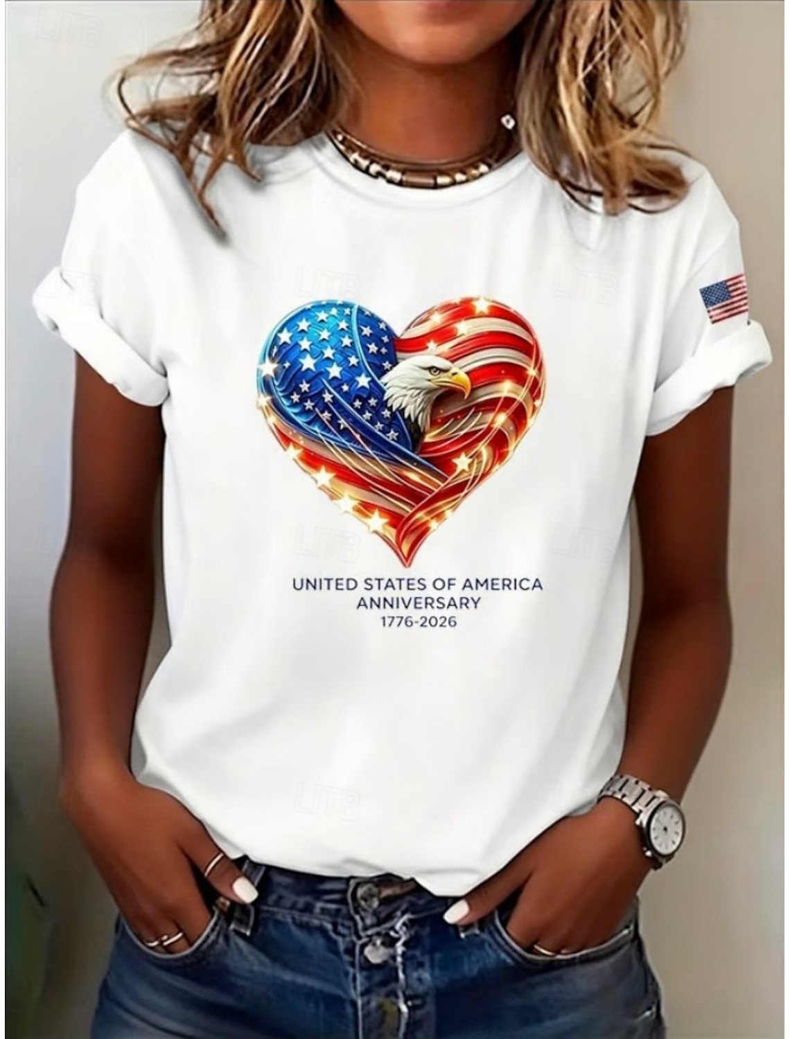 American Independence Day Women's T Shirt Print Graphic Flag American Flag Vintage Stylish Classic Short Sleeve V Neck Regular Tops Daily Blue White-Blue White Red Summer Spring