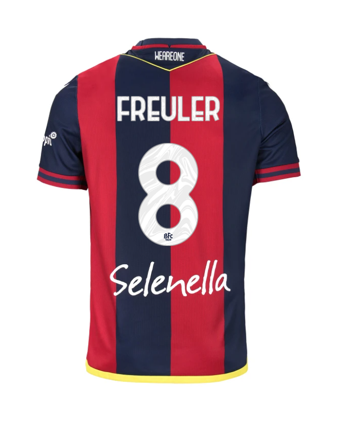 Bologna's 24-25 Season Home Jersey Featuring FREULER 8