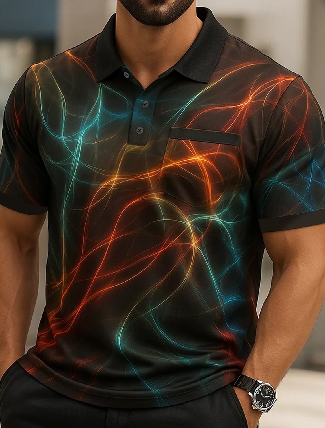 Men's Graphic Polo Short Sleeve Polo Shirts Collared Shirts Business Casual Outdoor Athleisure Daily Wear 3D Print Buttons Summer Black Red Navy Blue