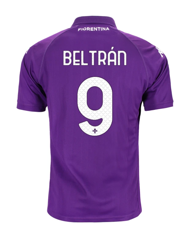 Fiorentina's 24-25 Home Jersey featuring BELTRÁN with the number 9